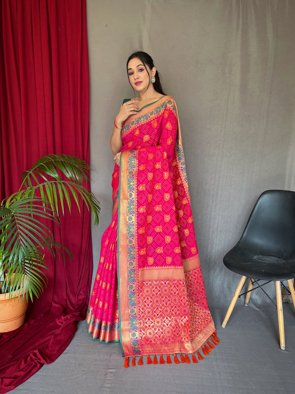 Meenakari Border And Rich Pallu Pink Patola Saree