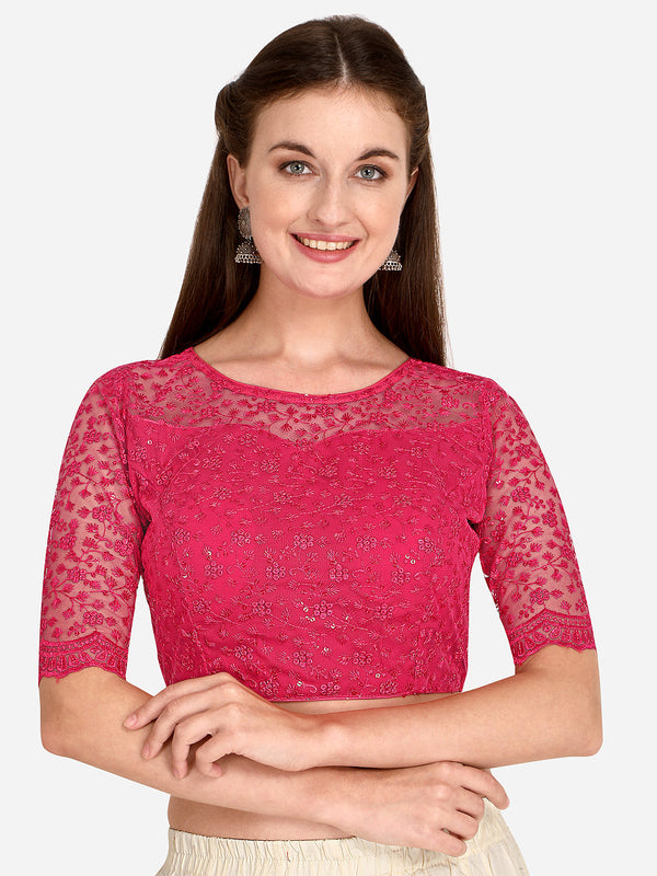 Beautiful Pink Color Embroidered & Sequence Work Net Blouse