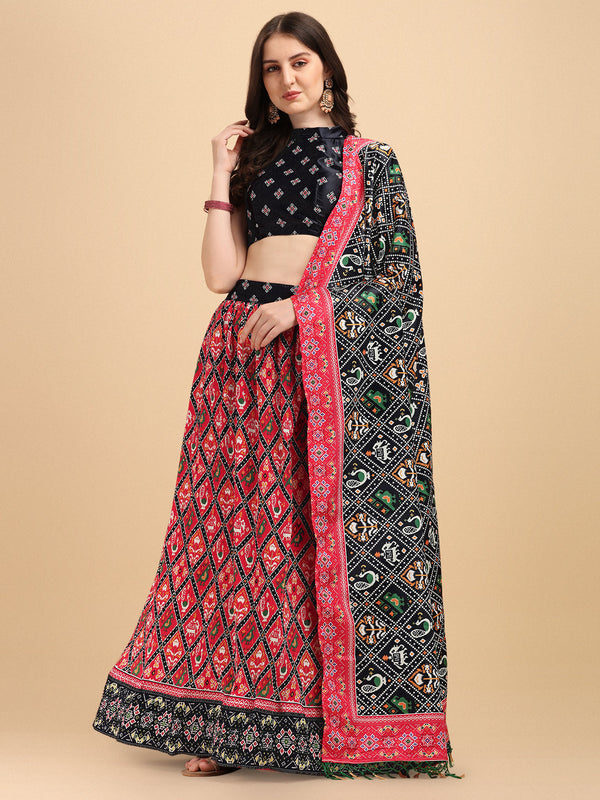 Exotic Pink & Black Color Digital Printed Crushed Lehenga Choli