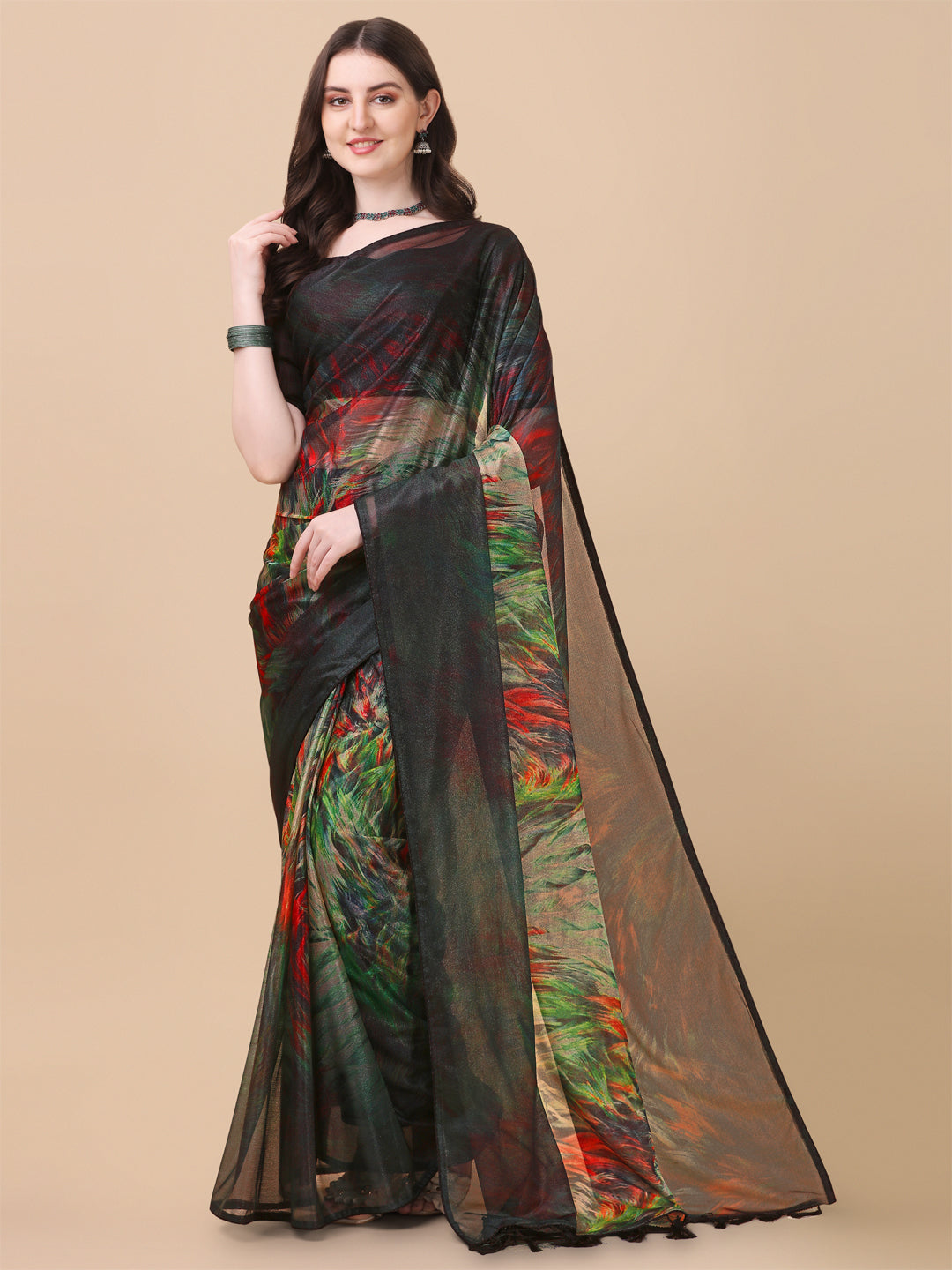 Party Wear Digital Printed Multi-color Lycra Saree