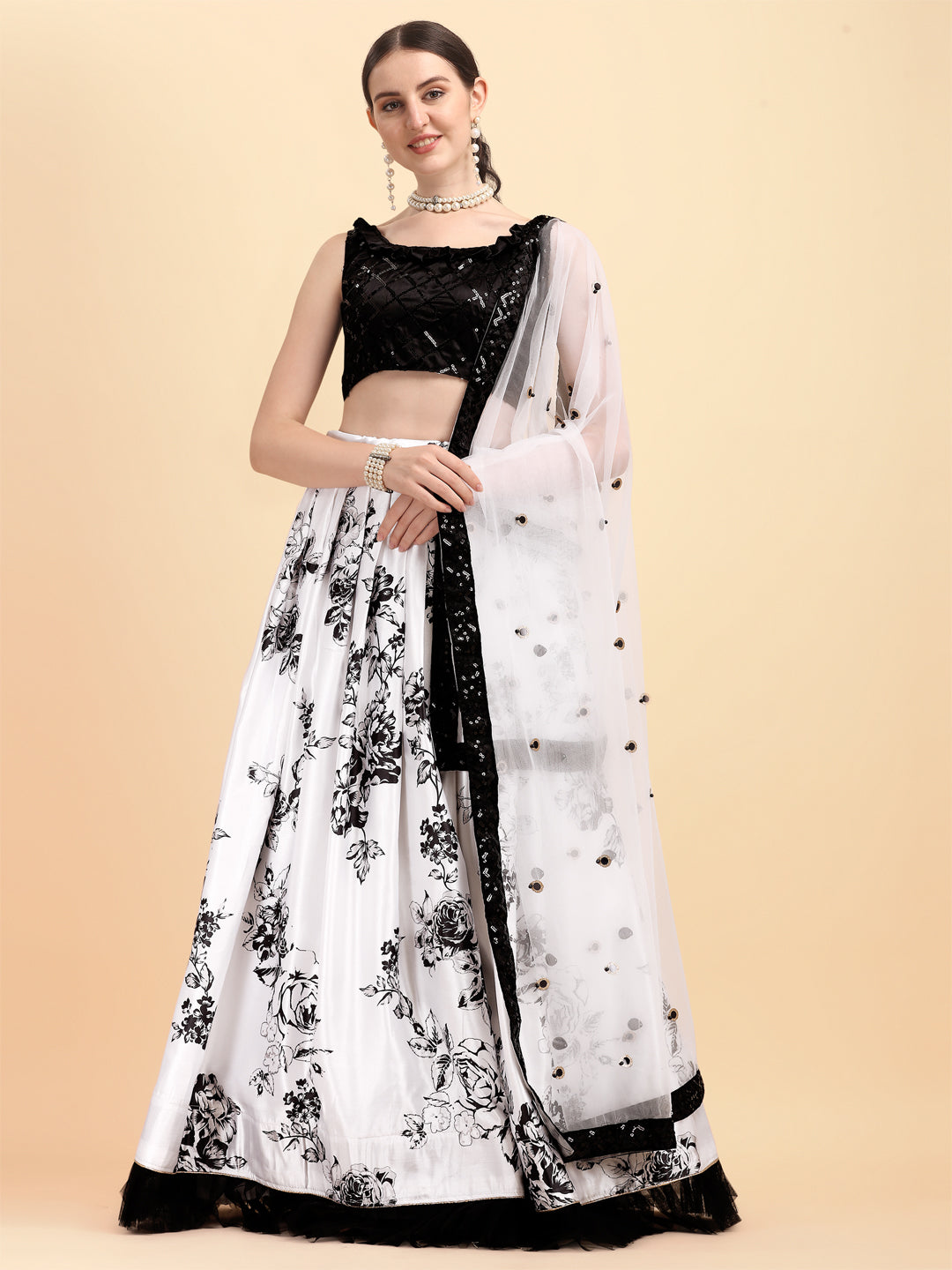 Black And White Printed Gorgeous Lehenga Choli