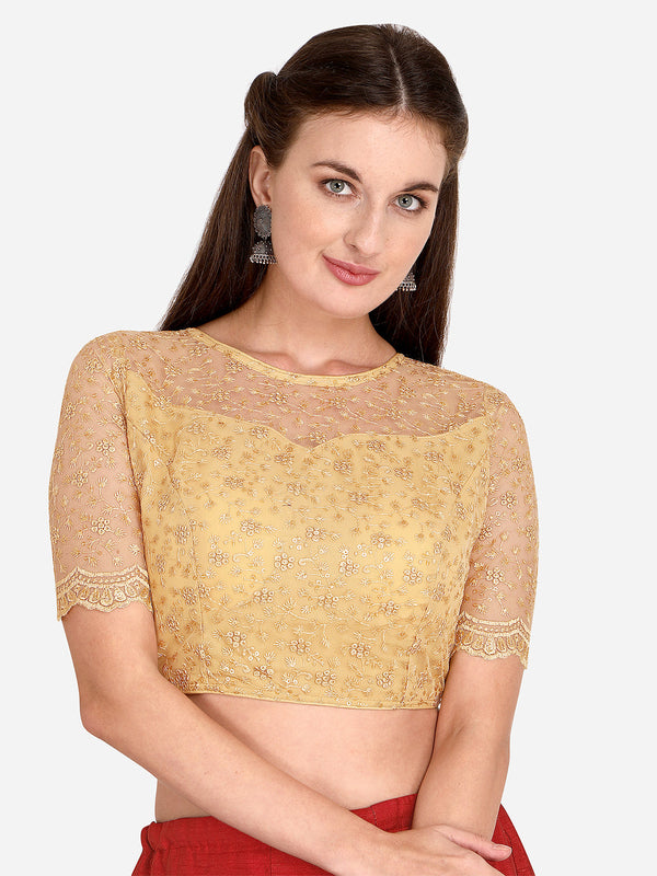 Beautiful Beige Color Embroidered & Sequence Work Net Blouse