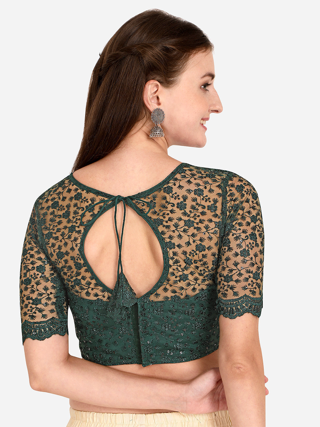 Beautiful Green Color Embroidered & Sequence Work Net Blouse