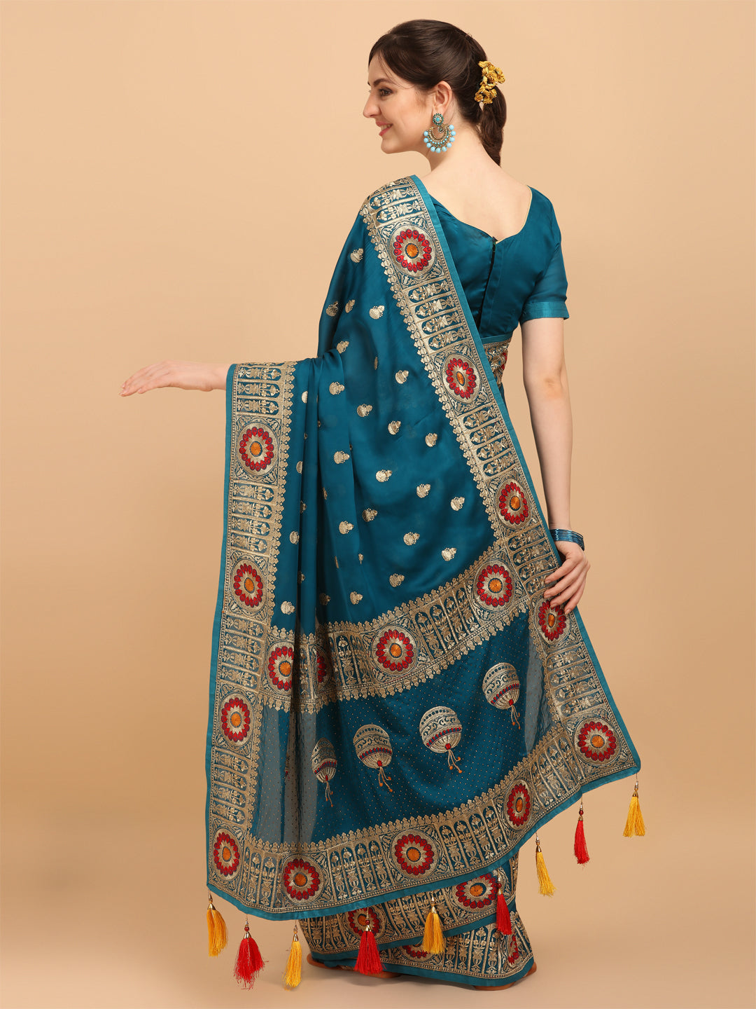 Blue Color Embroidered Barfi Blooming Saree