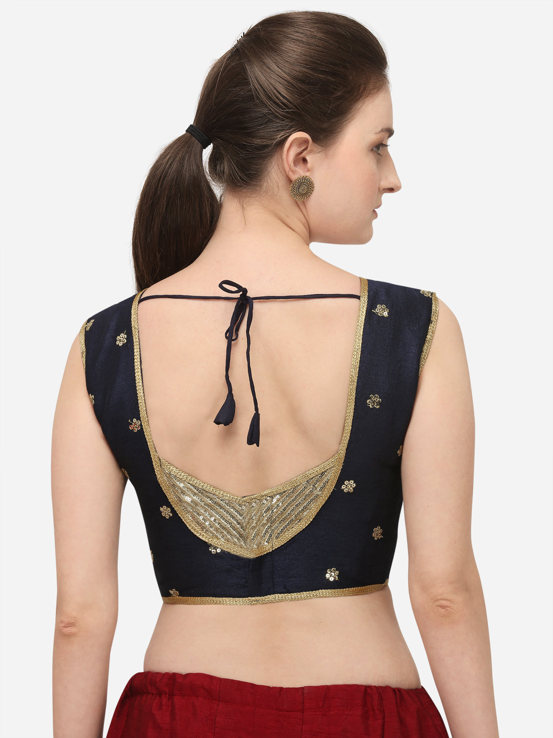 Amazing Navy Blue Color Embroidery Work Silk Blouse