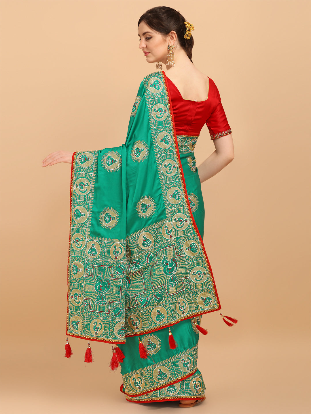 Green Color Embroidered Work Silk Saree