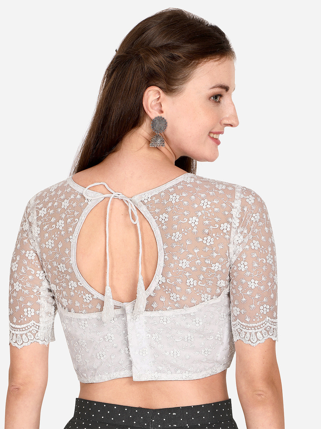 Beautiful White Color Embroidered & Sequence Work Net Blouse