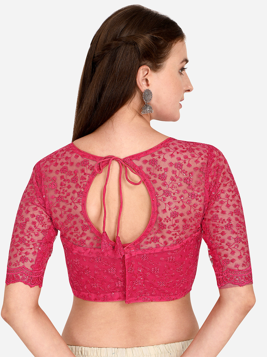 Beautiful Pink Color Embroidered & Sequence Work Net Blouse