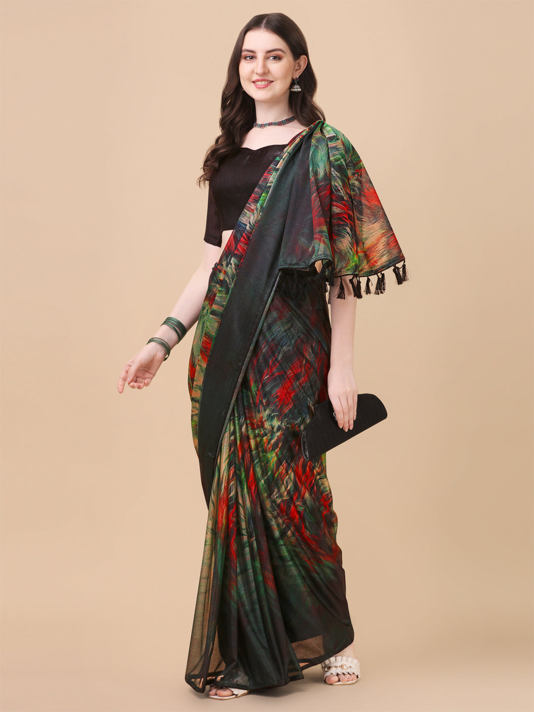 Party Wear Digital Printed Multi-color Lycra Saree