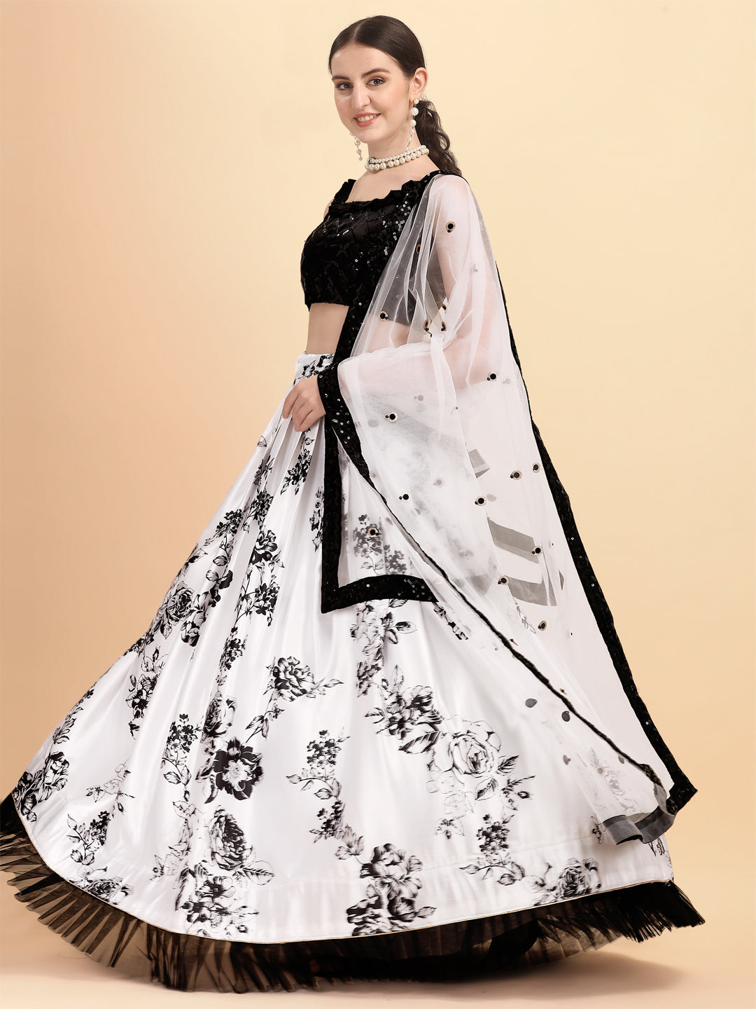 Black And White Printed Gorgeous Lehenga Choli