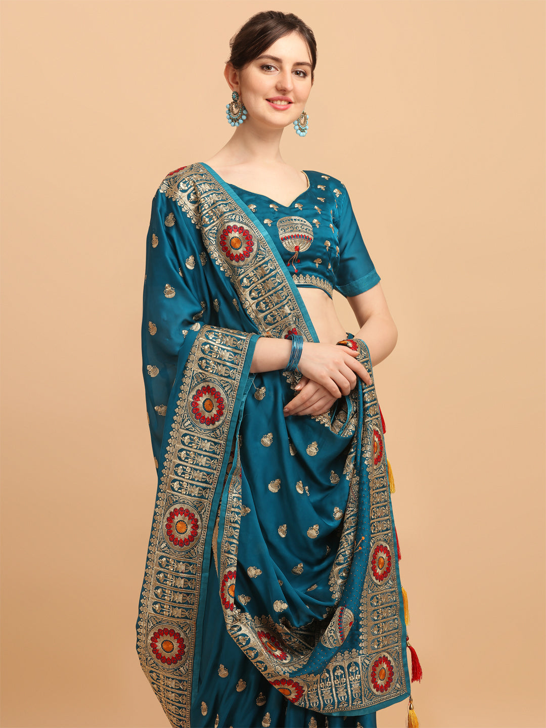 Blue Color Embroidered Barfi Blooming Saree