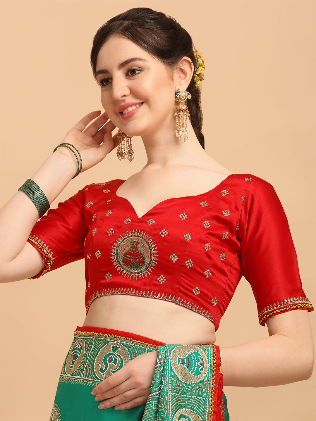 Green Color Embroidered Work Silk Saree