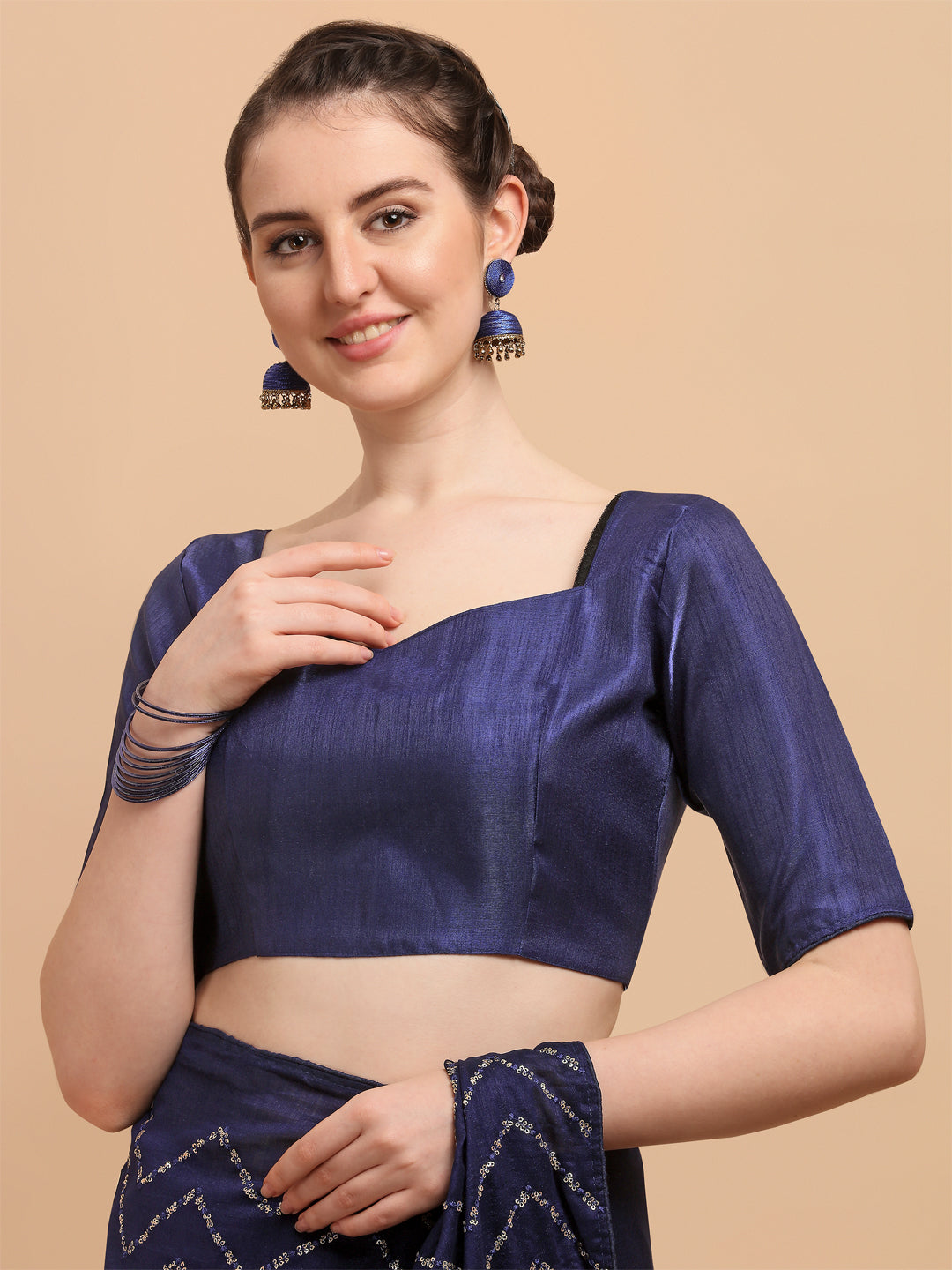 Navy Blue Sequence Vichitra Blooming Saree