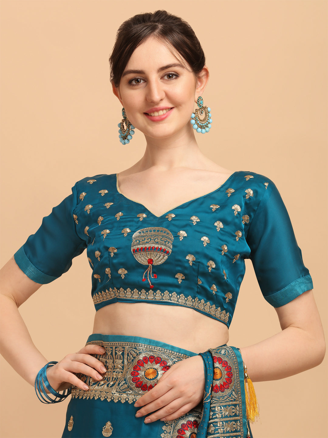 Blue Color Embroidered Barfi Blooming Saree