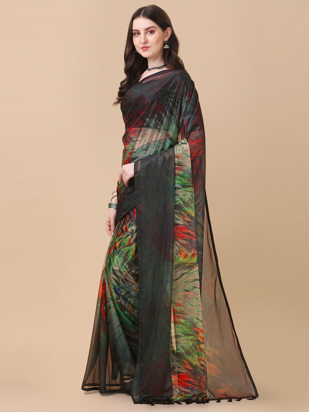 Party Wear Digital Printed Multi-color Lycra Saree