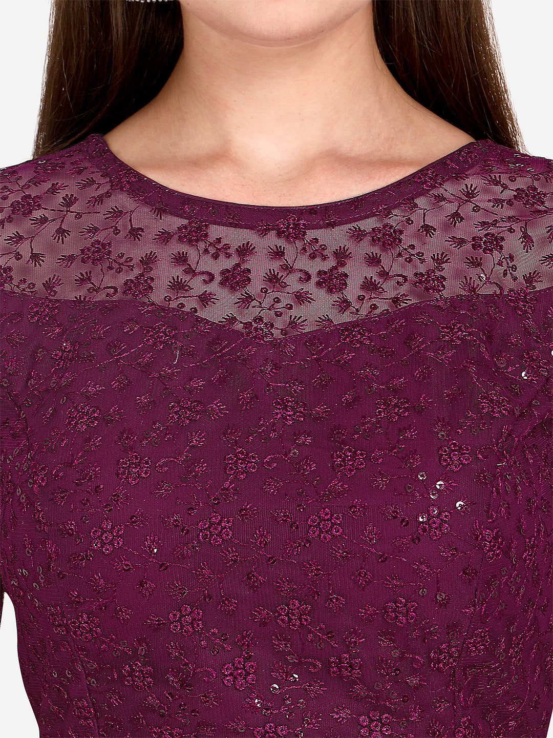 Beautiful Purple Color Embroidered & Sequence Work Net Blouse