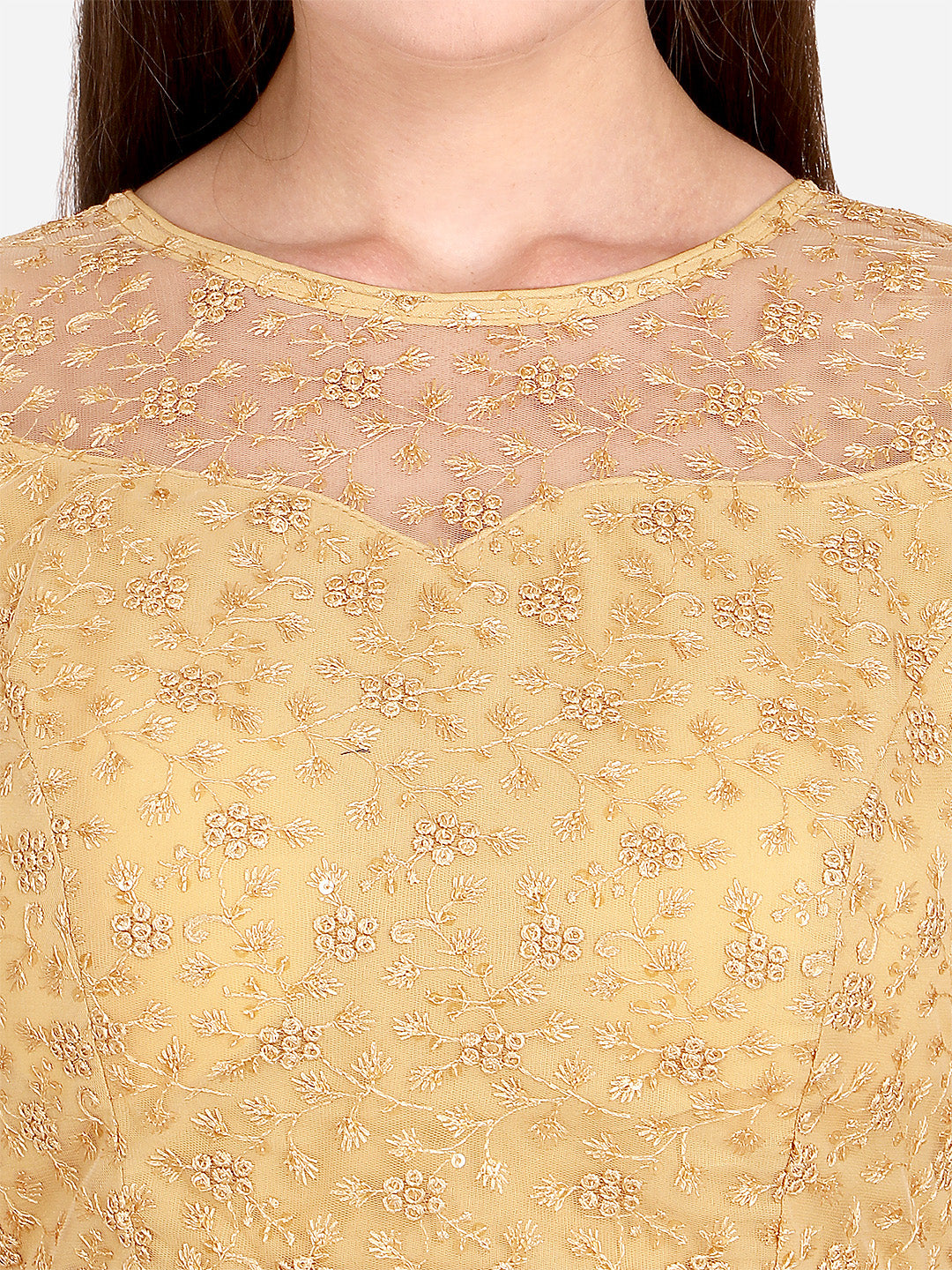 Beautiful Beige Color Embroidered & Sequence Work Net Blouse