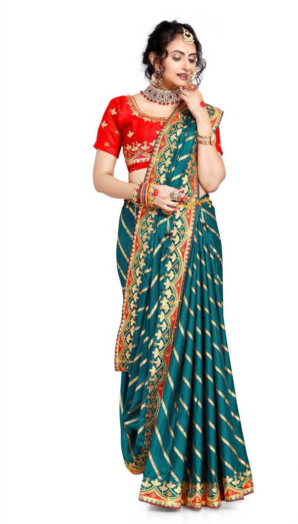 Morpich Color Silk Leheriya Printed Saree