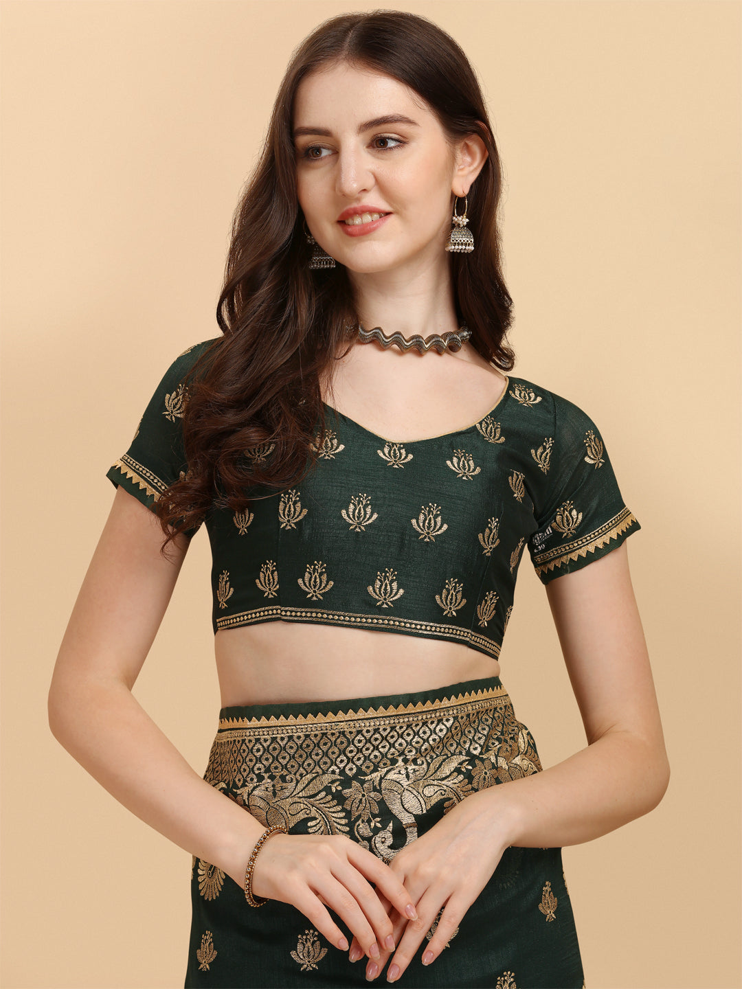 Party Wear Bottle Green Color Embroidered Work Vichitra Silk Saree