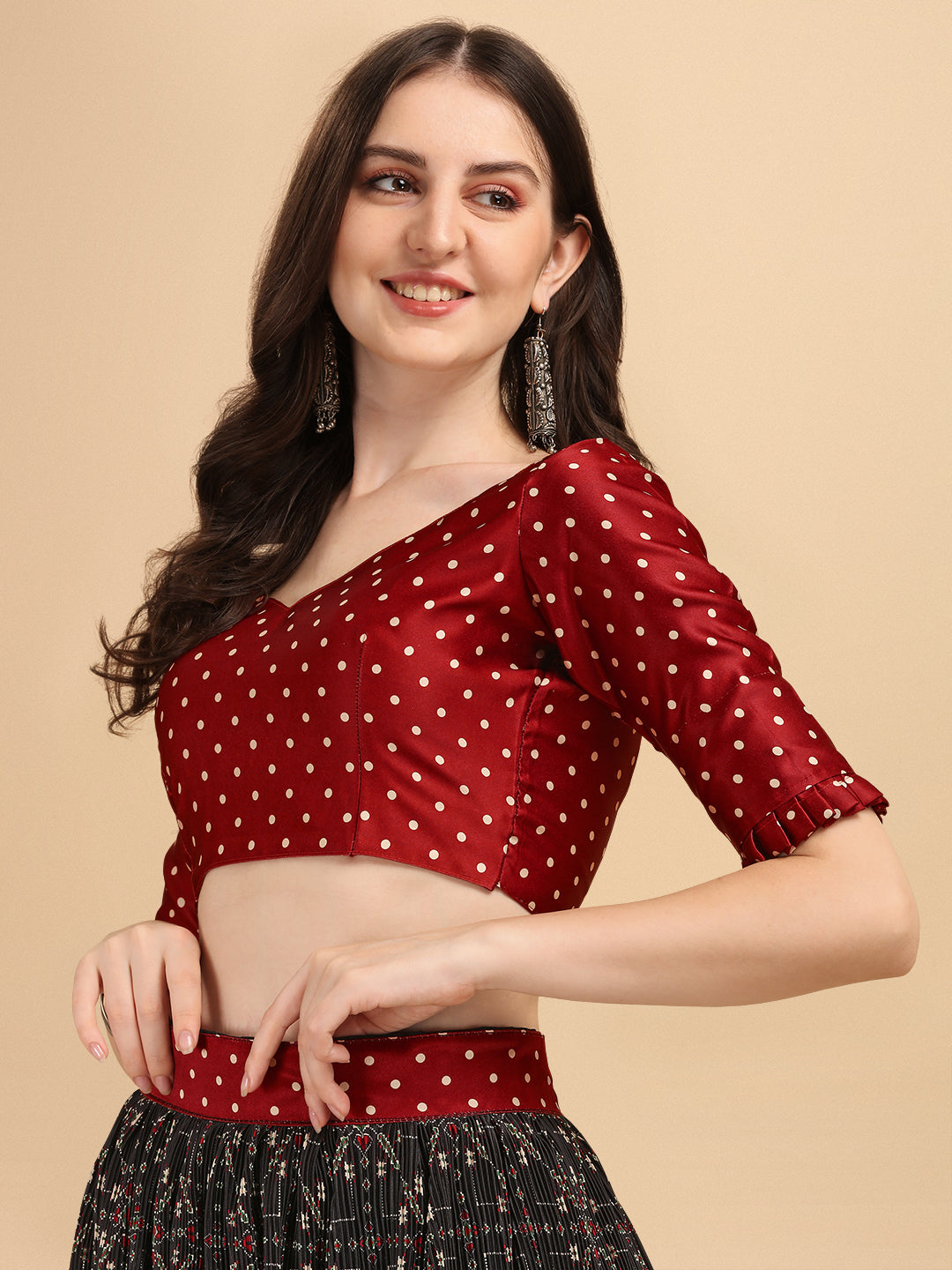 Classic Black & Maroon Digital Printed Color Crushed Lehenga Choli