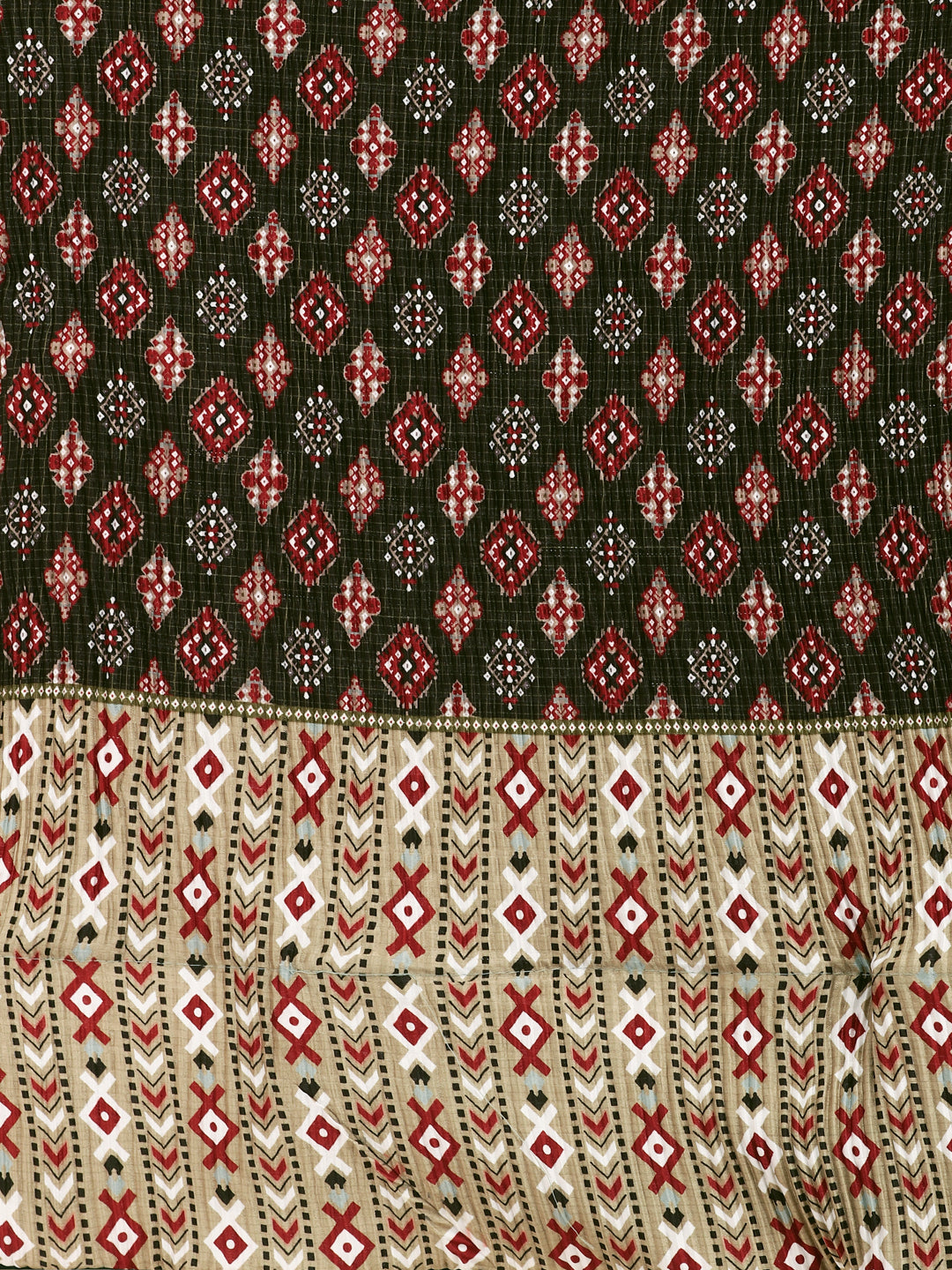 Black & Cream Color Digital Printed Crushed Lehenga Choli