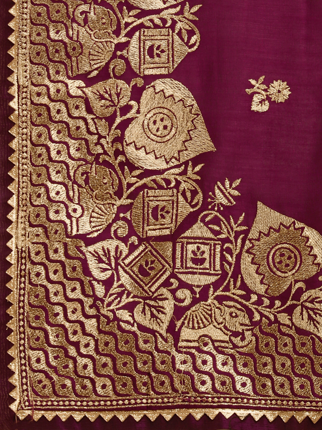 Party Wear Purple Color Embroidered Work Vichitra Silk Saree
