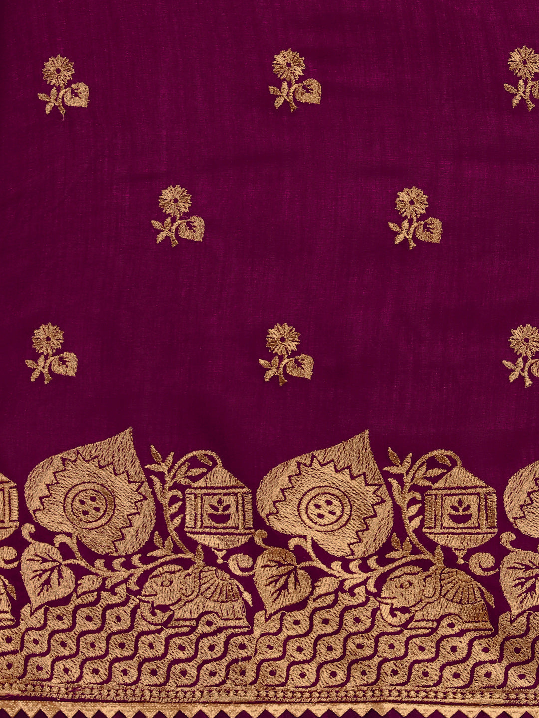 Party Wear Purple Color Embroidered Work Vichitra Silk Saree