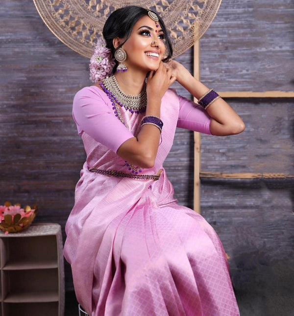 Light Pink Color Silver Work Shining Saree