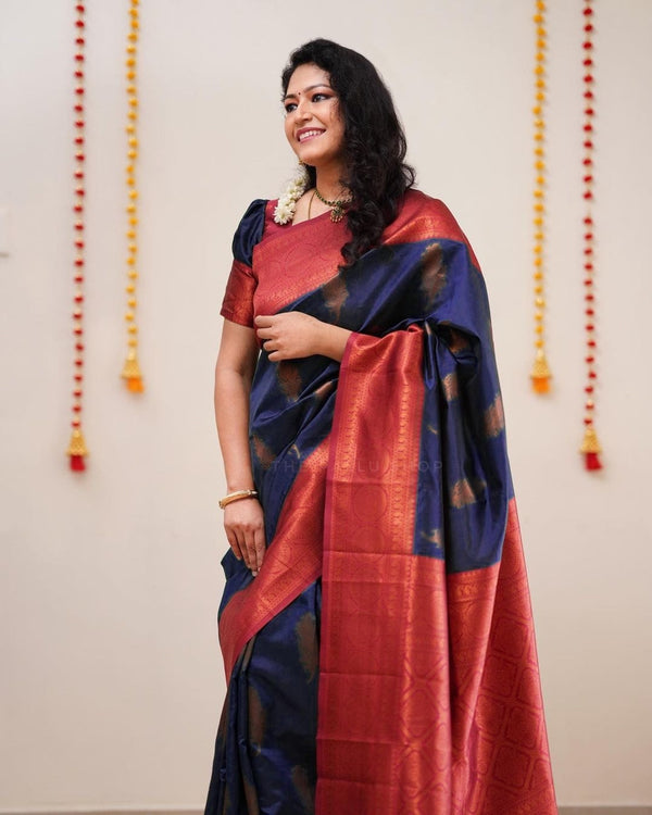 Beautiful Designer Blue Color Coper Jari Design Soft Silk Saree