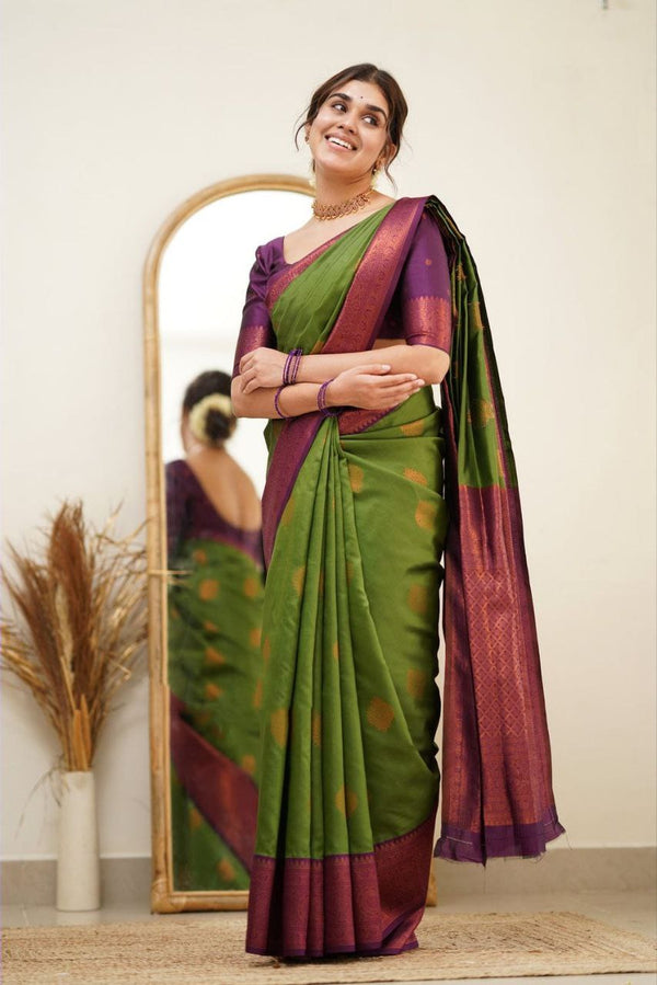 Designer Green Color Coper Jari Design Soft Silk Saree
