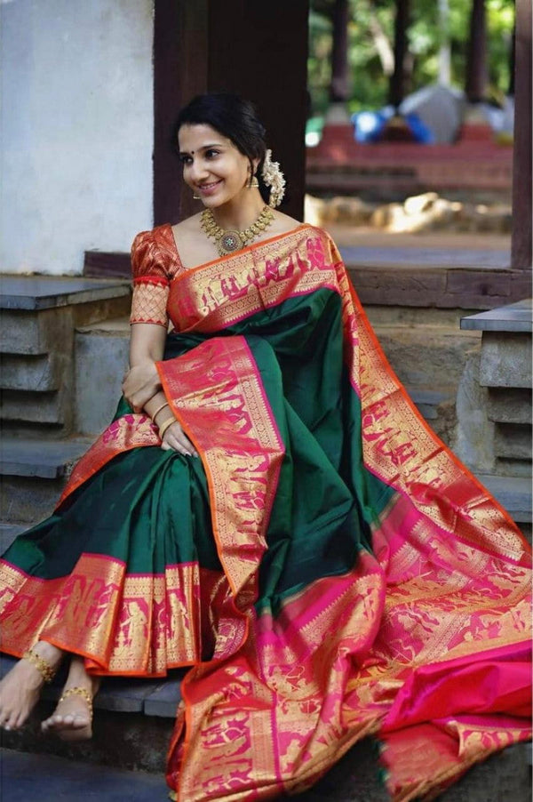 Imposing Green Color Jacquard Work Silk  Saree