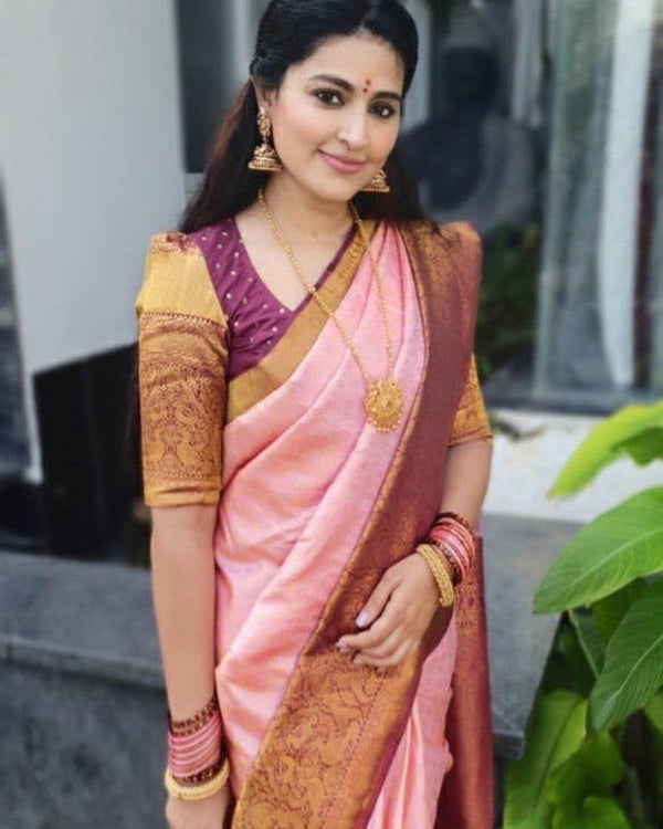 Attractive Light pink Soft Lichi Silk Saree