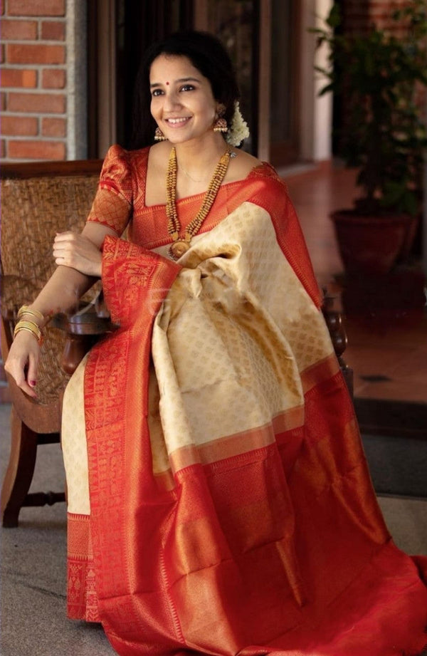 Off White With Red Color Wonderful Saree