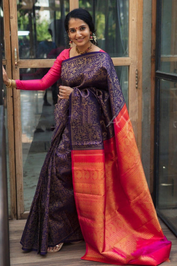 Awesome Purple Color Soft Lichi Silk Saree