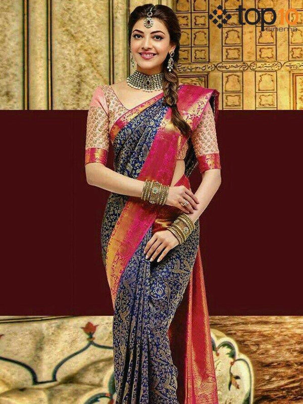 Opulent Blue With Pink Color Soft Lichi Silk Saree