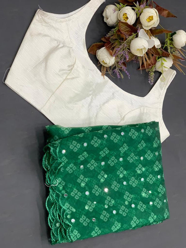 Bandhani Print Green Color Pure Organza Saree