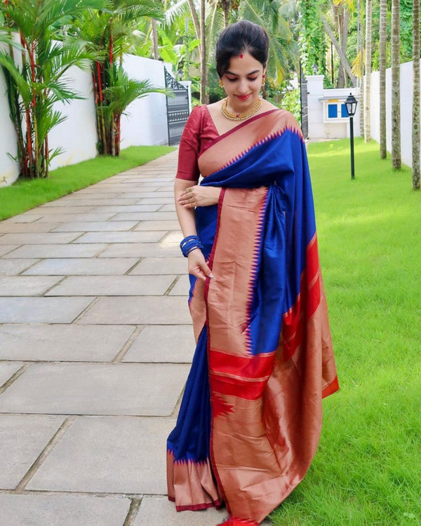 Blue Color Soft Banarasi Silk Gorgeous Saree