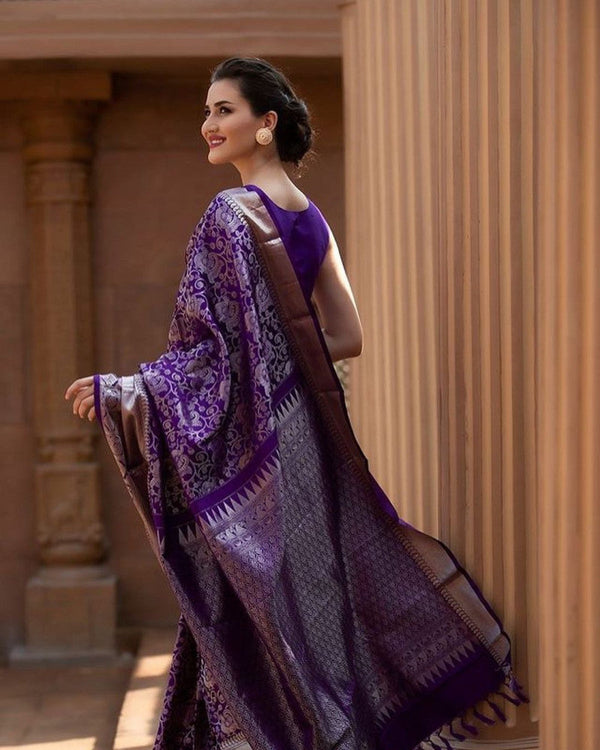 Adorable Pure Soft Lichi Silk Purple Saree
