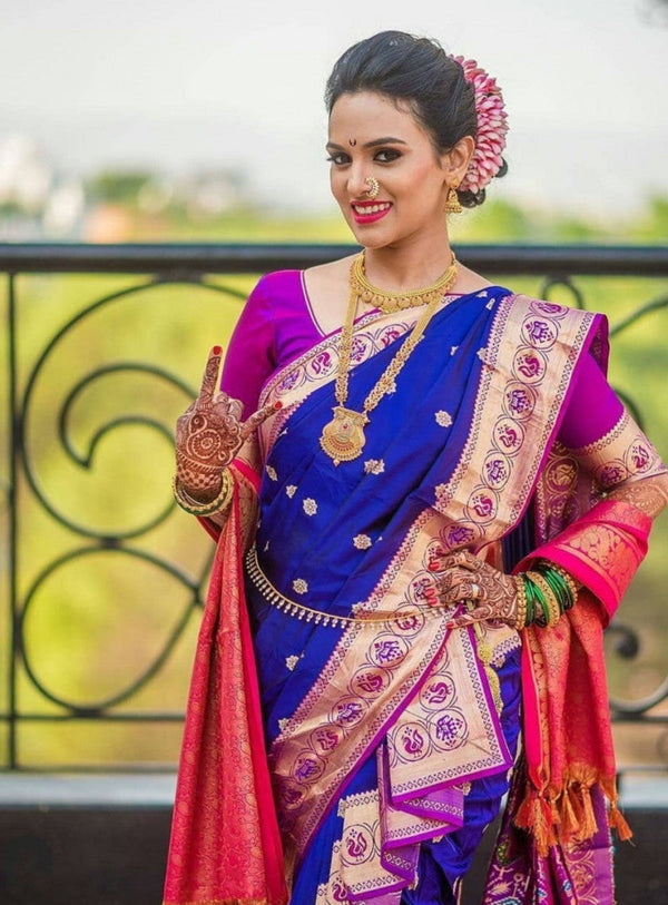 Stunning Blue with  Pink Banarasi Silk Saree