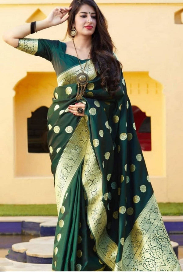 Elegant Dark Green Color Banarasi Silk Saree