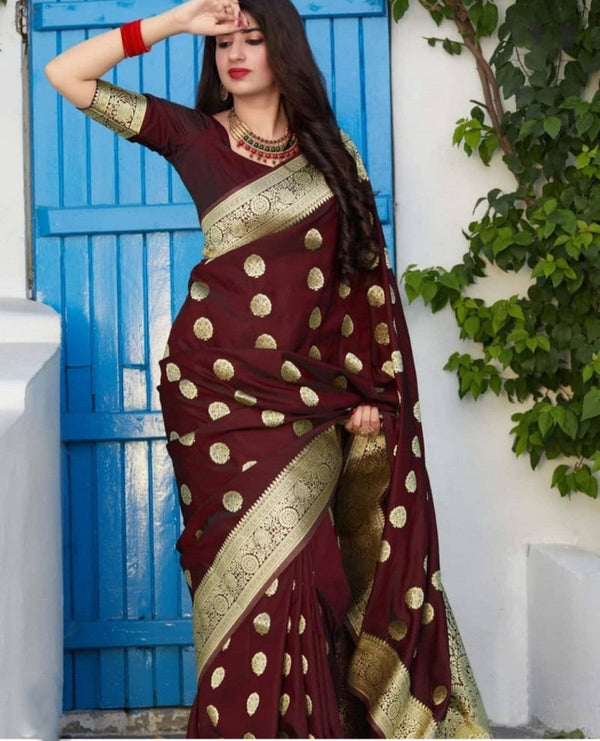 Luxuriant Maroon Color Banarasi Silk Saree