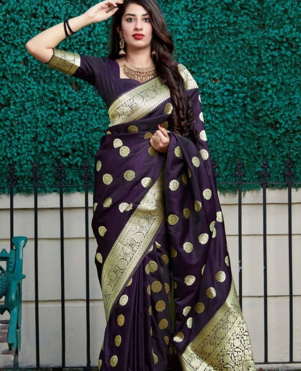 Wine Color Banarasi Silk Jacquard Work Saree