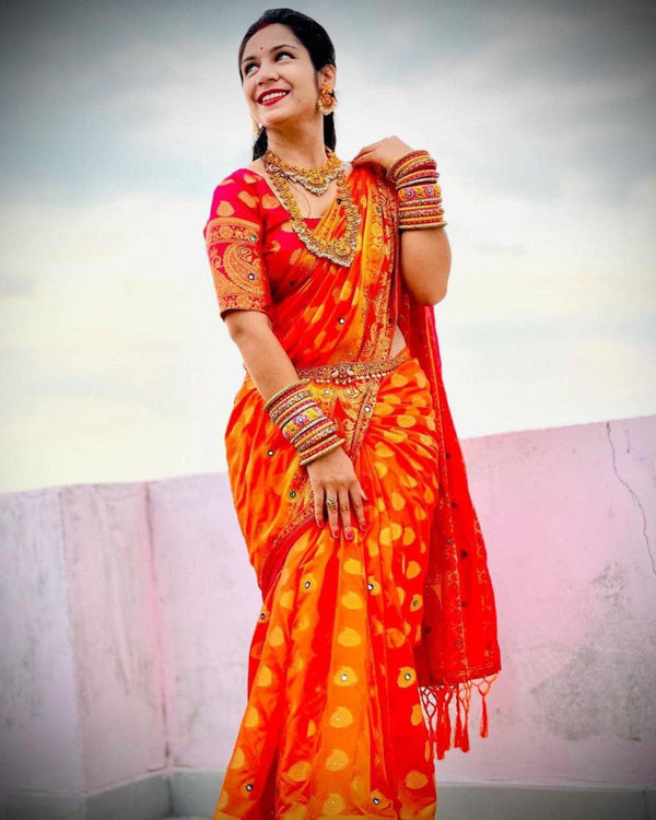 Orange Color Hand Work Stunning Saree