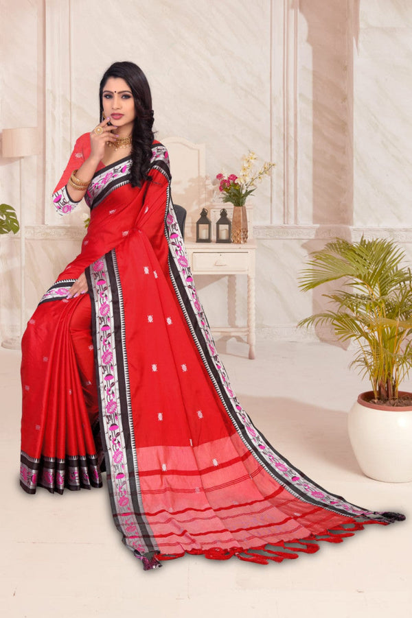 Paithani Red Color Jacquard Border Saree