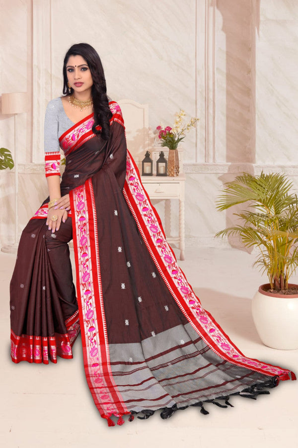 Paithani Brown Color Jacquard Border Saree