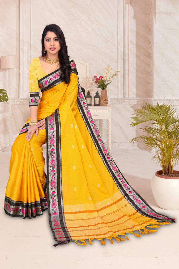Paithani Jacquard Border Yellow Color Saree
