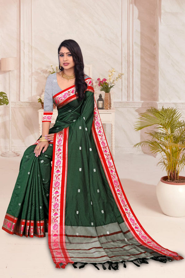 Heavy Jacquard Border Green Color Paithani Saree