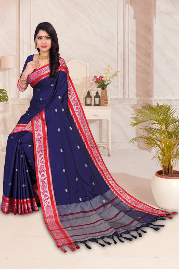 Blue Color Jacquard Border Paithani Saree