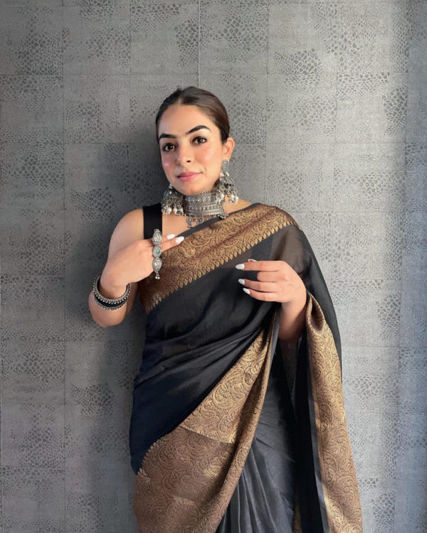 Luxuriant Black Color Banarasi Silk Border Saree