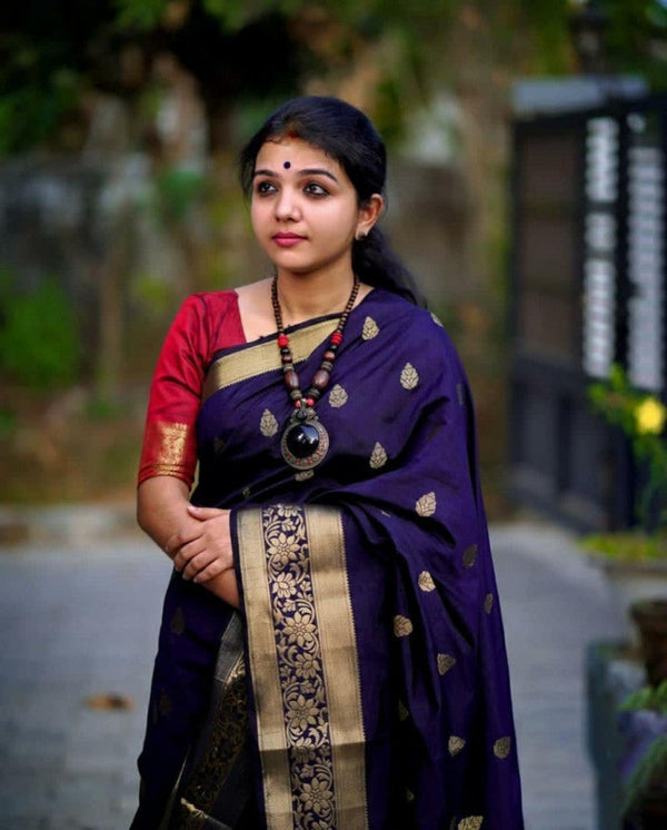 Imposing Navy Blue Color Banarasi Silk Saree